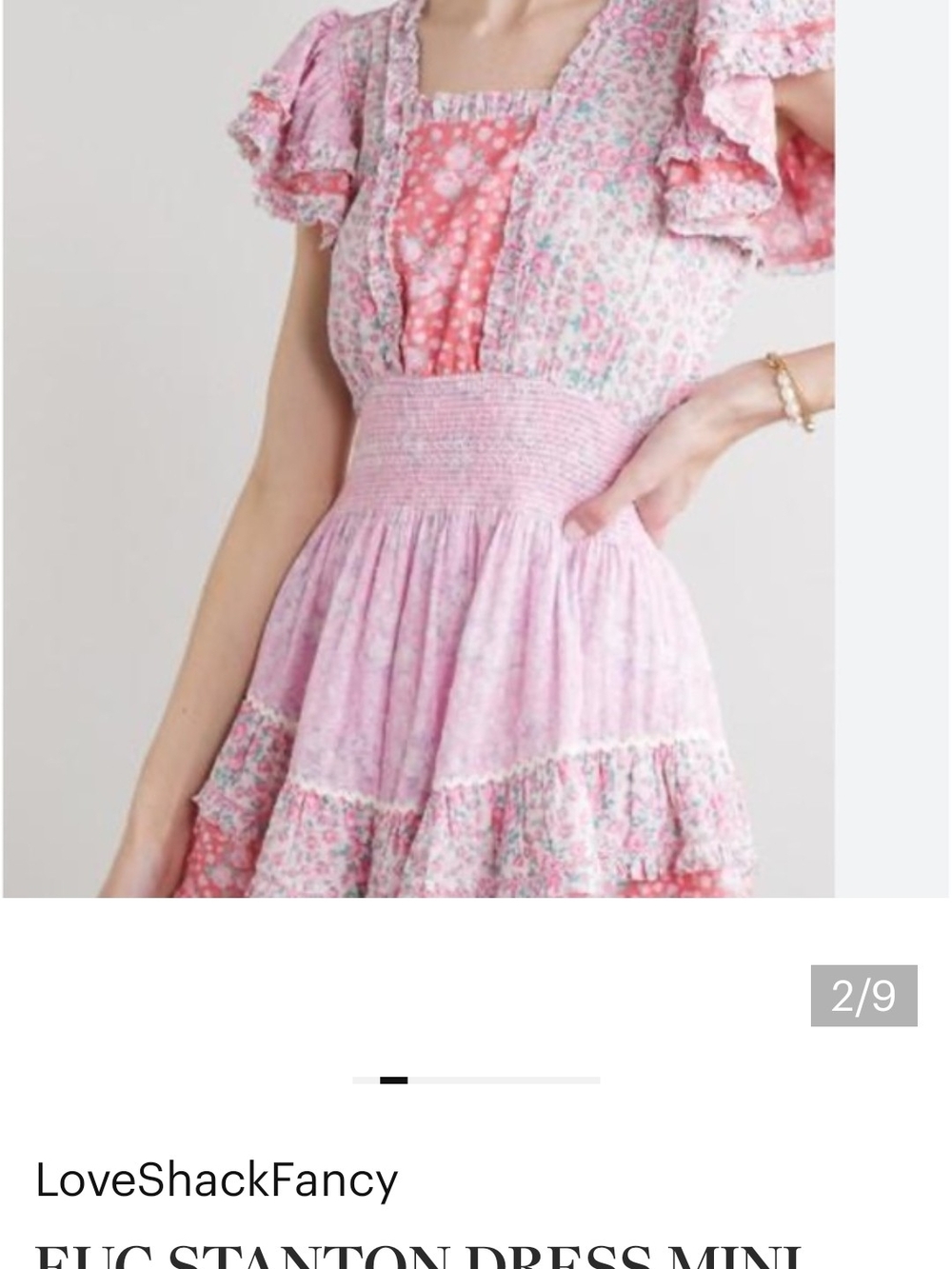 LoveShackFancy Stanton Pink Floral Tiered Mini Dress With Flaw